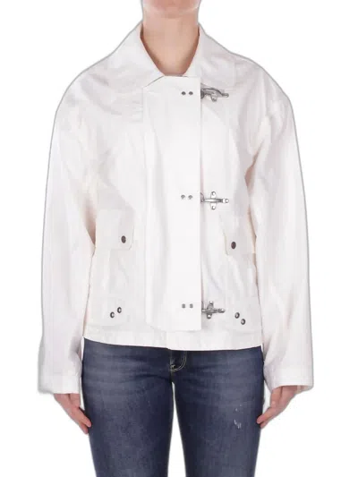Fay White Wool Button Fastening Jacket In Multi