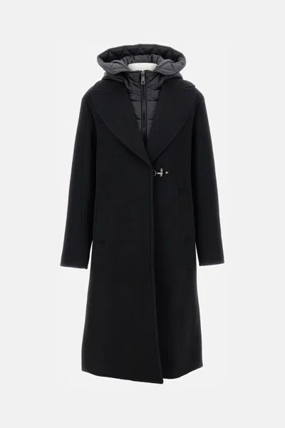 Fay Women Coat With Nylon Hoodie In Black