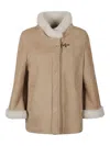 Fay Boxy Beige Suede Coat With Plush Shearling Lining In Brown