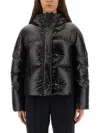 Fay Cropped Black Nylon Down Jacket With Iconic Fastening And Windproof Cuffs In Animal Print