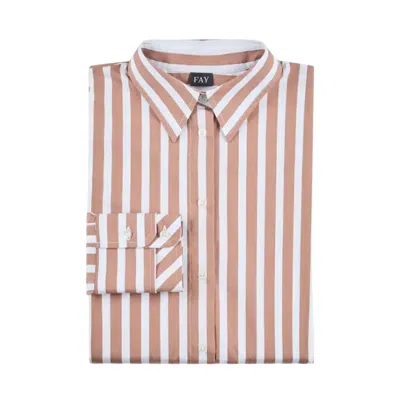 FAY WOMEN'S SHIRTS FAY - REGULAR STRETCH COTTON SHIRT - BROWN