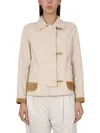 Fay Collar Trimmed Jacket Featuring Pockets In Cream