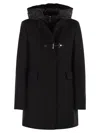Fay Toggle Coat In Black Wool Blend Fabric In Black