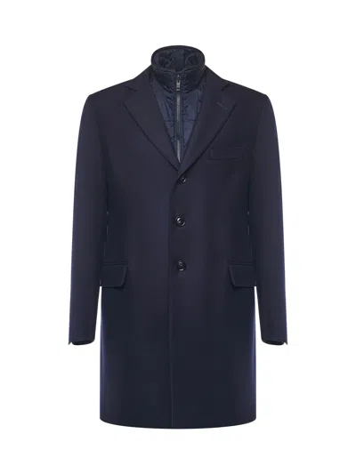 Fay Wool And Cashmere Double Coat In Blue
