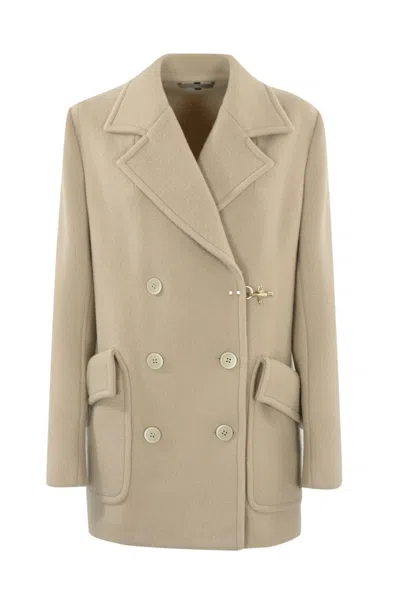 Fay Wool And Cashmere Peacoat In Neutrals