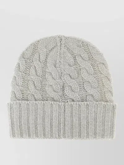 Fay Wool Beanie Hat Cable Knit Turn Up