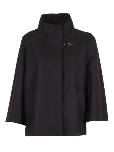 Fay Wool-blend Cape With Hook Closure In Black