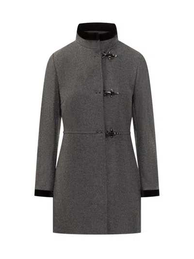 Fay Wool Blend Jacket With Ganci Detail In Gray