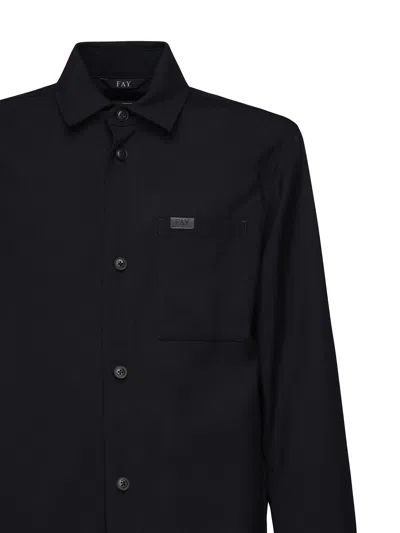 Fay Wool Canvas Shirt Jacket In Blue