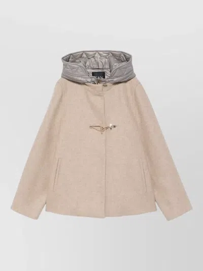 Fay Wool Cape Coat Hood Drawstring Pockets In Neutral