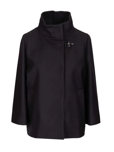Fay Wool Cape Coats Blue In Black