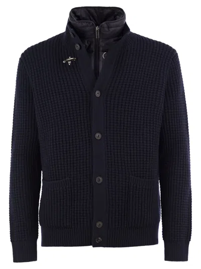 Fay Wool Cardigan With Removable Padded Gilet In Brown