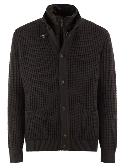 Fay Wool Cardigan With Removable Padded Gilet In Brown