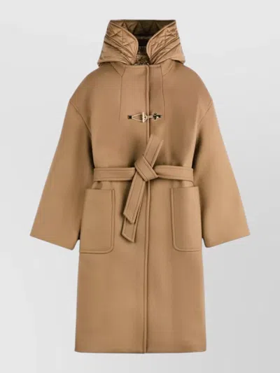 Fay Wool Cashmere Long Coat Detachable Belt In Brown