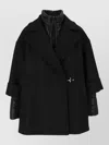 Fay Black Double-breasted Removable Down Lining Wool-blend Cape In Black