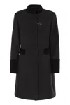 Fay Structured Black Coat With Velvet Accents And High Collar In Black