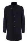Fay Double Wool Blend Coat With Iconic Hook Closure And Flap Pockets In Black