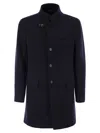 Fay Double Wool Blend Coat With Iconic Hook Closure And Flap Pockets In Blue
