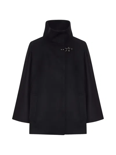 Fay Wool Coat With Snap Closure In Black