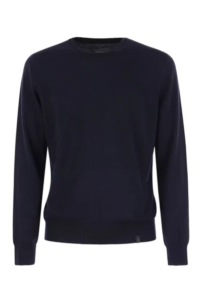 Fay Wool Crew-neck Pullover In Navy Blue
