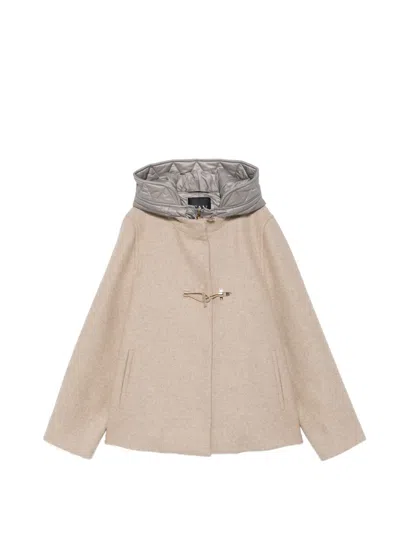 Fay Wool Hooded Cape In Beige