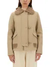 Fay Textured Wool Jacket With Plush Collar In Beige