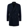 Fay Wool Jersey Double-breasted Coat In Blue