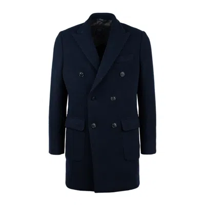 Fay Wool Jersey Double-breasted Coat In Blue
