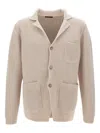 Fay Knitwear With Shawl Collar And Front Pockets In Neutral