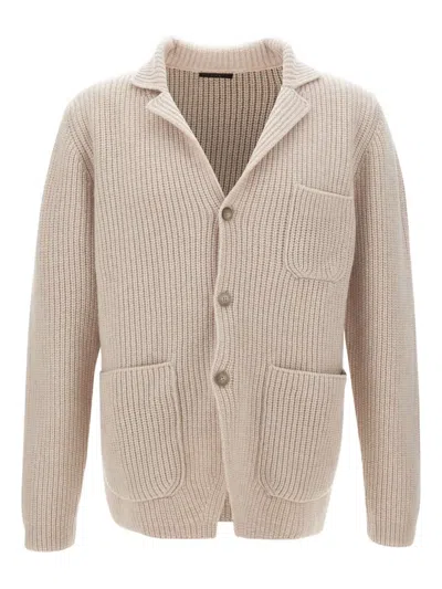 Fay Wool Patch-pocket Cardigan In Neutral
