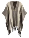 Fay Wool-blend Poncho With Hook Closure In Multi