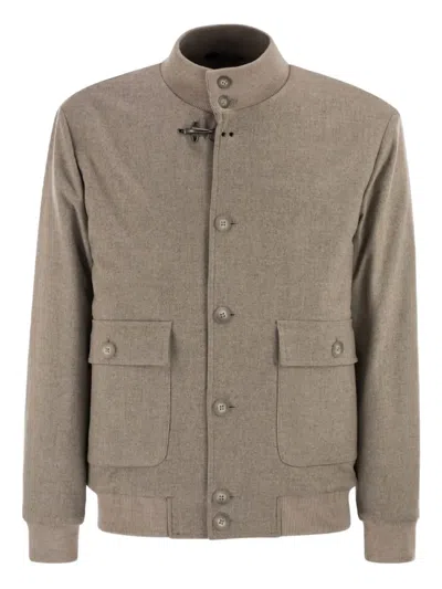Fay Men Virgin Wool Bomber Jacket In Brown
