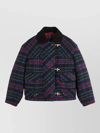 Fay Wool Tartan Single Breasted Coat In Blue
