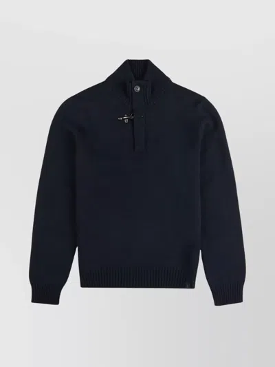 Fay Wool Turtleneck Sweater Featuring Button Detail In Blue