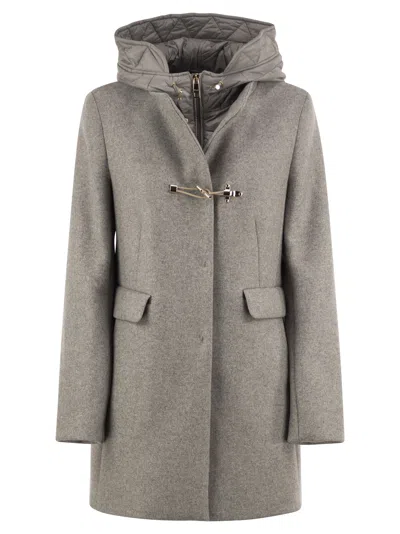Fay Wool-blend Coat With Padded Bib And Hood In Gray