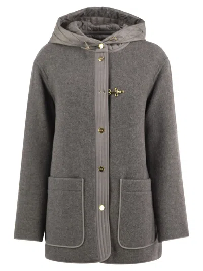 Fay Wool-blend Coat With Padded Hood In Gray