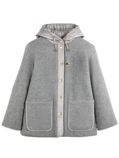 Fay Wool-blend Coat With Padded Hood In Gray