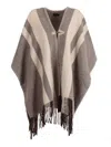 Fay Wool-blend Poncho With Hook Closure In Multi