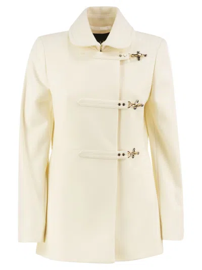 Fay Wool-blend Short Coat With 3 Ganci In White