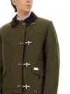 Fay 4-hook Jacket In Brown With Ribbed Collar In Green