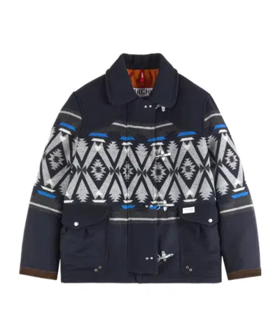 Fay 4 Ganci Jacquard Archive Coat In Blue