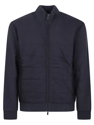 Fay Zip Cotton Ribbed Detail Zip-up Jacket In Blue