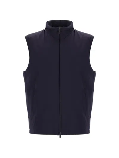 Fay Zippered Sleeveless Vest Pockets In Blue