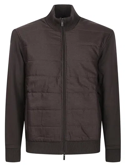 Fay Zip Quilted Panel Cotton Zip-up Jacket In Brown