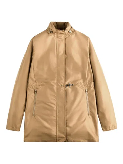 Fay Zipped Parka Coat In Brown