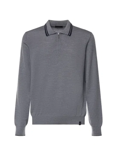 Fay Zip-up Wool Polo Shirt In Gray