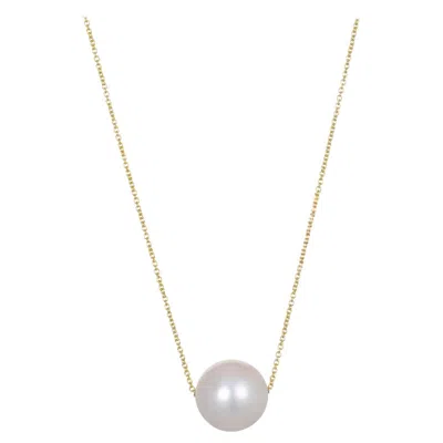 Pre-owned Faye Kim 18 Karat Green Gold Single Pearl Pendant Slide Necklace