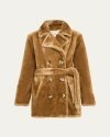 Faz Belted Regine Faux Fur Wrap Coat In Camel