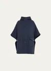 Faz Lola Hooded Cape Coat In Navy