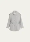 Faz Ruby Hooded Top Coat With Drawcord Waist In Grey